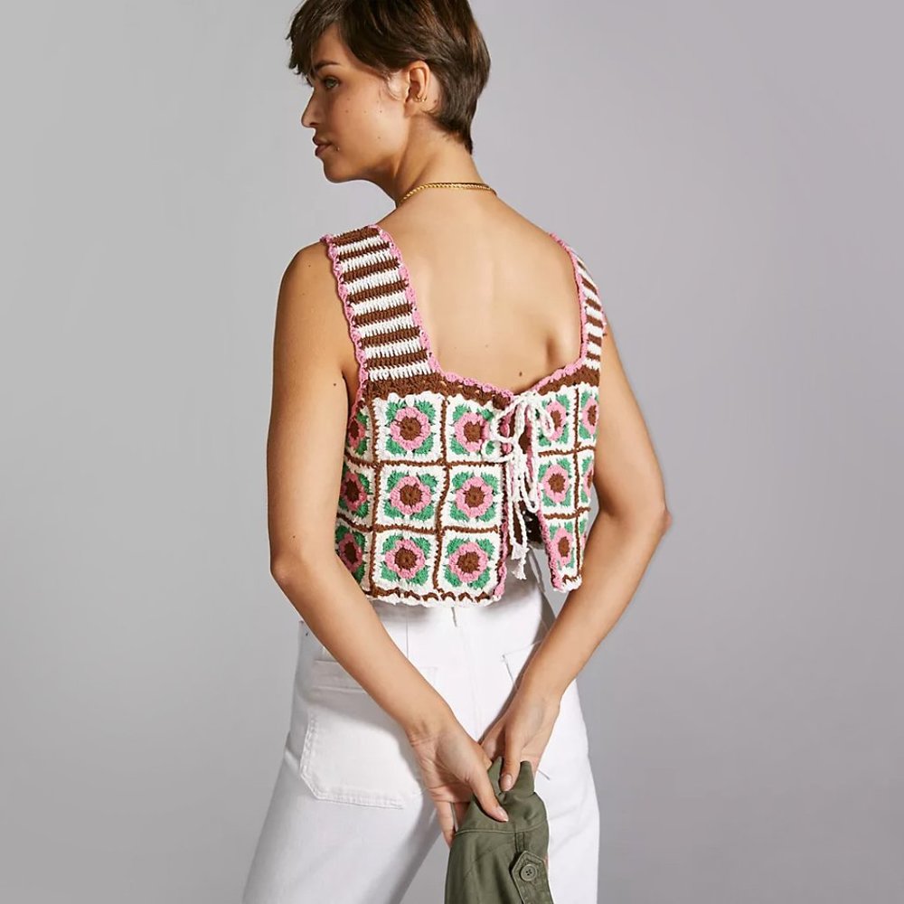 ANTHROPOLOGIE | Reversible Floral 100% Cotton Crochet Tank | NWT